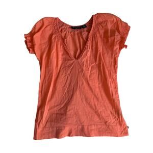 VTG Polo Jeans Co Ralph Lauren Orange Coral Smocked Blouse XS Y2K Cotton Tee Top